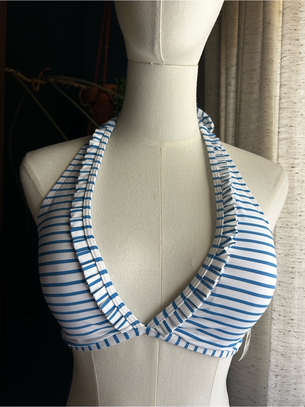 Lauren Ralph Lauren Striped Halter Bikini Top - Blue/White